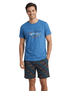 Pijama Dark Elephant corto mod. Shark & Car en azul 