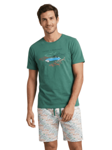 Pijama Dark Elephant corto mod. Shark & Car en verde