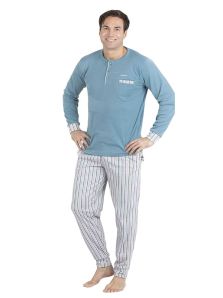 Pijama Pettrus Man afelpado azul turquesa con bolsillo en el pecho y tapeta
