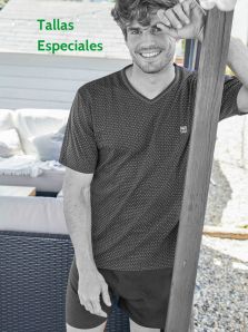 T.E. - Pijama Massana de verano con cuello pico en gris y verde