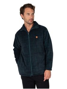 Bata corta de hombre Massana en tejido polar verde oscuro, con estampado de cuadros difuminados y diseño juvenil para estar cómodo en casa.