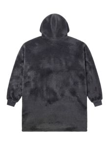 Vista trasera de la batamanta Dark Elephant gris, confeccionada en coralina ligera y suave para estar en casa.