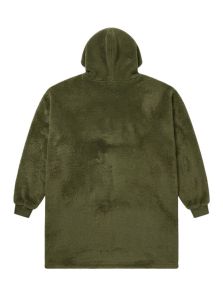 Vista trasera de la batamanta Dark Elephant verde, confeccionada en coralina ligera y suave para descansar cómodamente en casa.