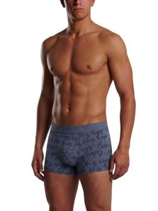 Modelo con bóxer Calvin Klein de microfibra gris con estampado de logos