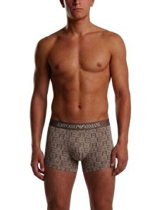 Bóxer Emporio Armani beige arena con diseño jaquard y letras EA vista frontal
