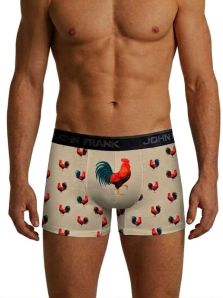 Boxer John Frank Rooster con estampado de gallo presentado en modelo para hombre