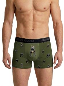 Bóxer John Frank verde oliva con estampado de perro dogo sin abertura frontal para mayor soporte.