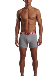 Bóxer Tommy Hilfiger gris jaspeado con cinturilla bicolor roja y azul marino