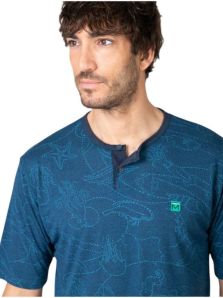 Camiseta de pijama Massana azul con estampado y cuello con botones