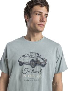 Camiseta de pijama manga corta verde caqui de Antonio Miró con textura slub