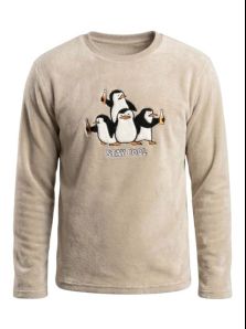 Camiseta beige de pijama Dark Elephant con pingüinos y detalles de borreguito