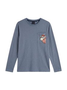 Camiseta gris azulada de pijama hombre con bolsillo y detalle de oveja