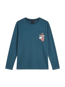 Camiseta azul turquesa de pijama hombre con bolsillo y detalle de oveja