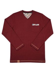 Camiseta de pijama para hombre en color granate con cuello en pico de la marca Barandi en algodón 