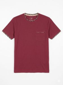 camiseta pijama hombre Muydemi granate manga corta con bolsillo y ribetes a contraste