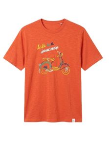 camiseta pijama hombre Muydemi naranja manga corta con dibujo de moto
