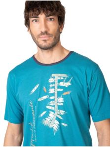 Camiseta de pijama hombre color turquesa con estampado de barcos estilo deportivo