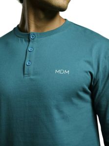 Camiseta de pijama Muydemi de algodón azul turquesa, con cuello y tapeta