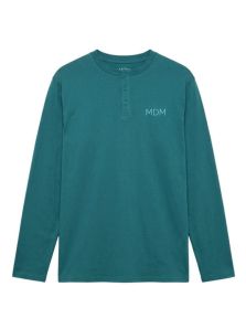 Camiseta de pijama Muydemi de algodón azul turquesa, con cuello redondo y diseño clásico.