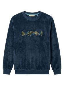 Camiseta de pijama Muydemi azul marino con bordado y puños elásticos a juego.