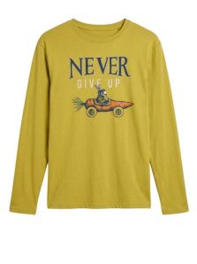 Camiseta mostaza Muydemi Never Give Up afelpada y calentita