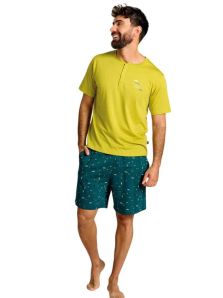 conjunto pijama corto hombre Muydemi algodón verano camiseta y pantalón