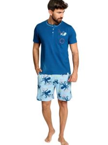conjunto pijama corto hombre Muydemi azul con diseño de pulpos verano