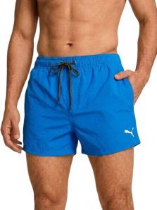 Detalle lateral de bañador Puma azul con cordón ajustable y tejido ligero
