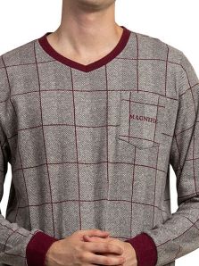 Camiseta de pijama ADMAS granate con tejido cálido y manga larga