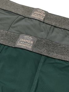 Caja de presentación del pack 2 unidades Jan Men, calzoncillos de microfibra premium en colores negro y verde.