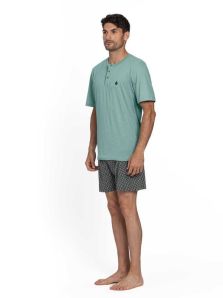 ¡Compra online! Pijama de algodón jaspeado en color verde Guasch para hombre.