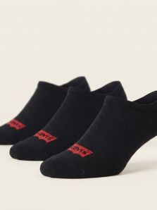Conjunto de tres unidades de calcetines invisibles Levi's de color negro para un uso diario cómodo y discreto.