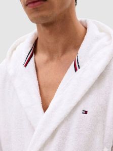 Logo Tommy Hilfiger en albornoz blanco de hombre algodón