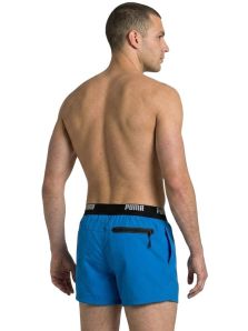 Parte trasera bañador azul PUMA con bolsillo y diseño deportivo moderno