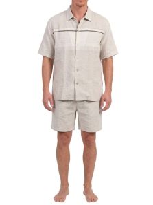Pijama corto HOM para hombre en tejido de lino y algodón con diseño fresco para verano