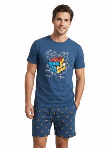 Pijama corto Dark Elephant hombre azul estampado con cubo rompecabezas