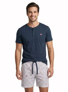 Pijama corto Dark Elephant hombre azul marino camiseta lisa y bermuda rayas