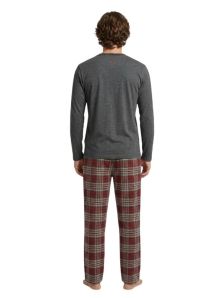 Pijama Giulio Mistral de hombre, vista trasera de la camiseta gris y el pantalón de cuadros