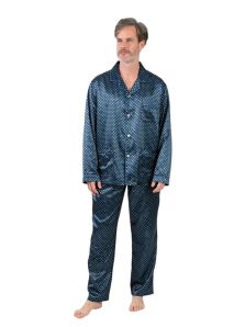 Pijama Guasch de Raso en azul marino con estampado corbatero