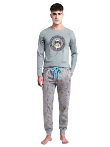 Pijama Dark Elephant en gris medio con estampado de mapaches