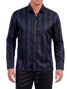 Pijama HOM para hombre en hilo de Escocia con elegante diseño jacquard en tonos azules