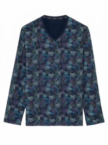 Camiseta pijama hombre HOM Maldives algodón suave estampado tropical azul marino