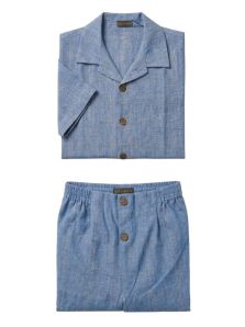 Pijama corto de hombre en lino y seda azul claro de Iciar de Nicolás
