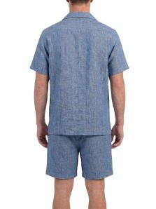 Parte trasera del pijama de lino y seda en azul para hombre