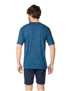 Vista trasera del pijama Massana azul con camiseta estampada y pantalón corto liso