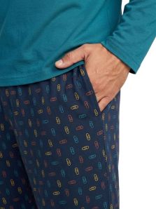Pantalón Muydemi azul con clips estampados y bolsillos laterales 