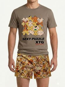 Pijama XTG hombre algodón modelo Sexy Puzzle camiseta y pantalón corto