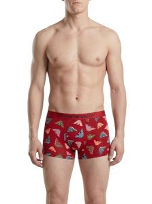 Ropa interior masculina premium Emporio Armani en color rojo cereza con estampado moderno de águilas