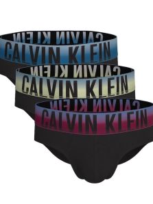 Pack de 3 slips Calvin Klein negros de microfibra con cinturillas con nuevos colores degradados