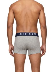 Parte trasera del bóxer Tommy Hilfiger gris jaspeado con cinturilla ancha azul marino
